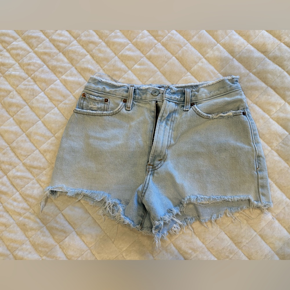 Abercrombie & Fitch Light Blue Frayed Jean Shorts